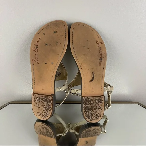 SAM EDELMAN Creme White Nubuck Leather Suede Greta Thong Sandal Flip Flops - Picture 10 of 12